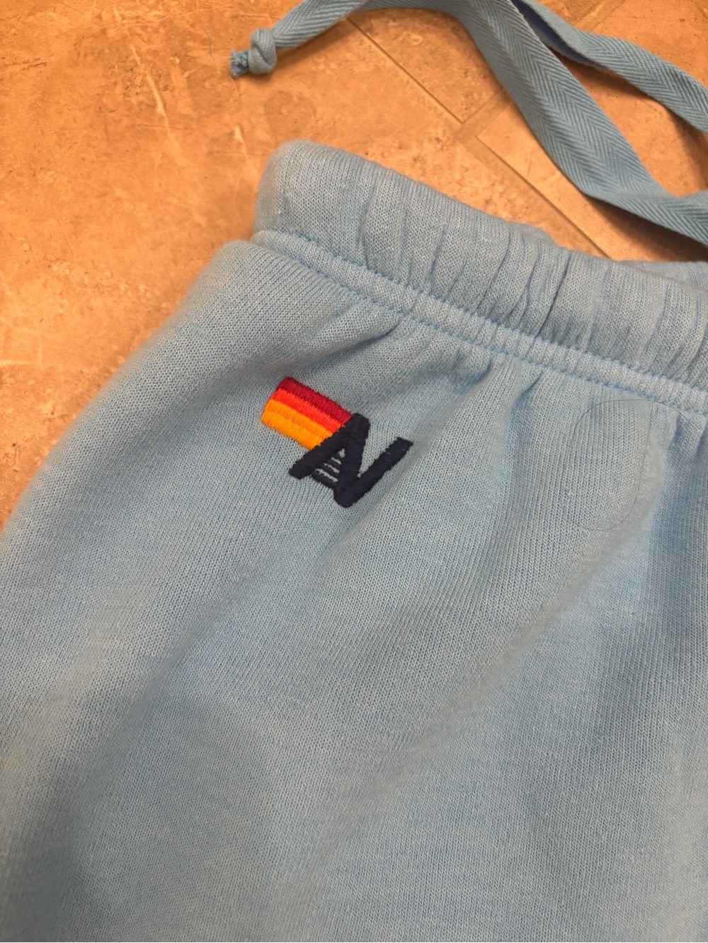 Aviator Nation Light Blue Joggers with Rainbow Side Stripes - Picture 4 of 5